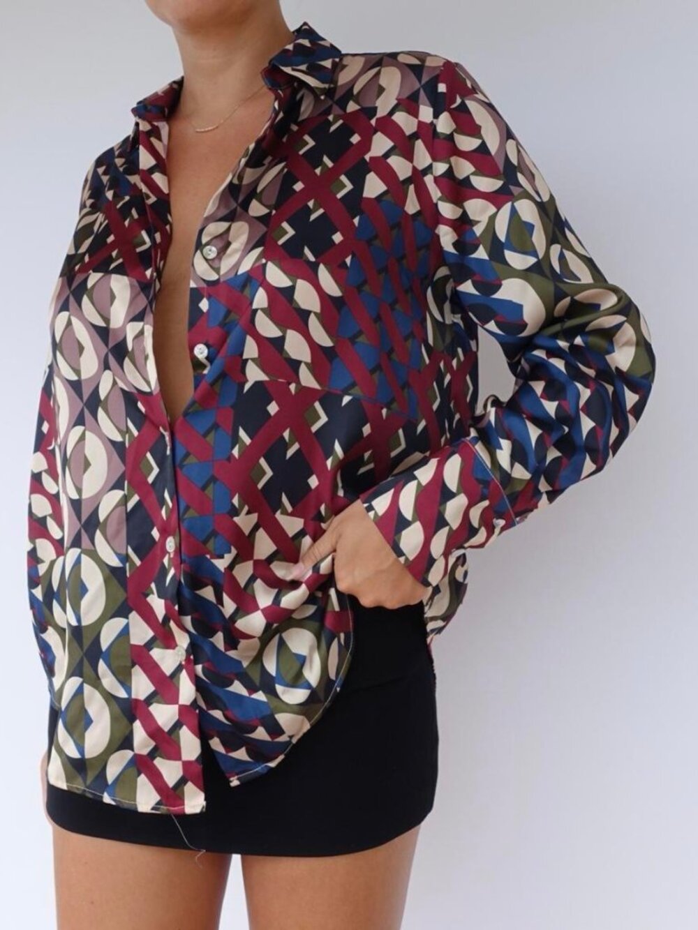 Zara Geometric Print Button Front Blouse Women's Size M